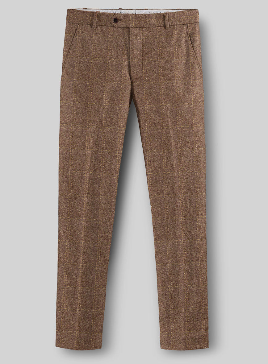 Highlander Dark Beige Windowpane Tweed Pants - StudioSuits