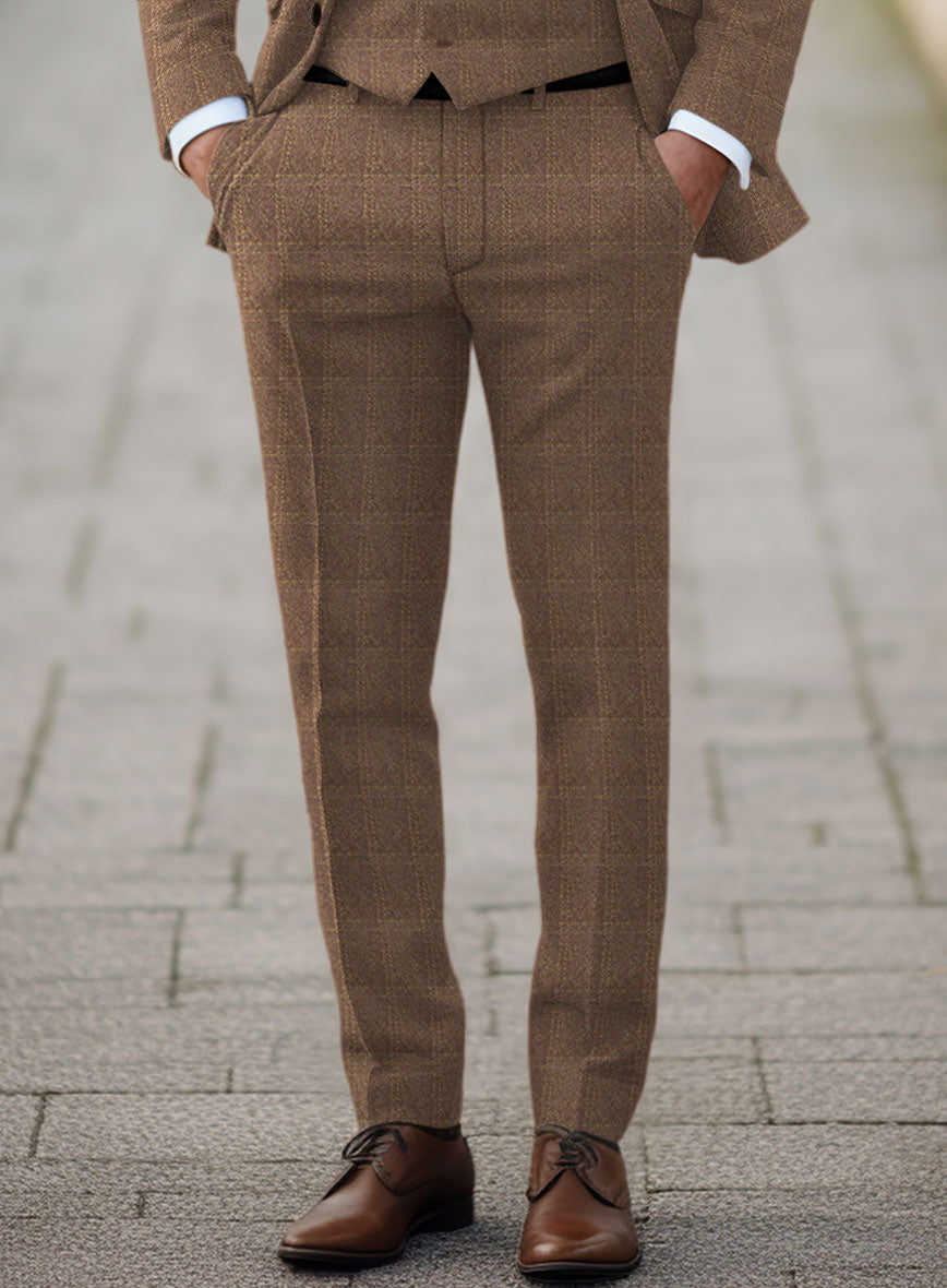 Highlander Dark Beige Windowpane Tweed Pants - StudioSuits