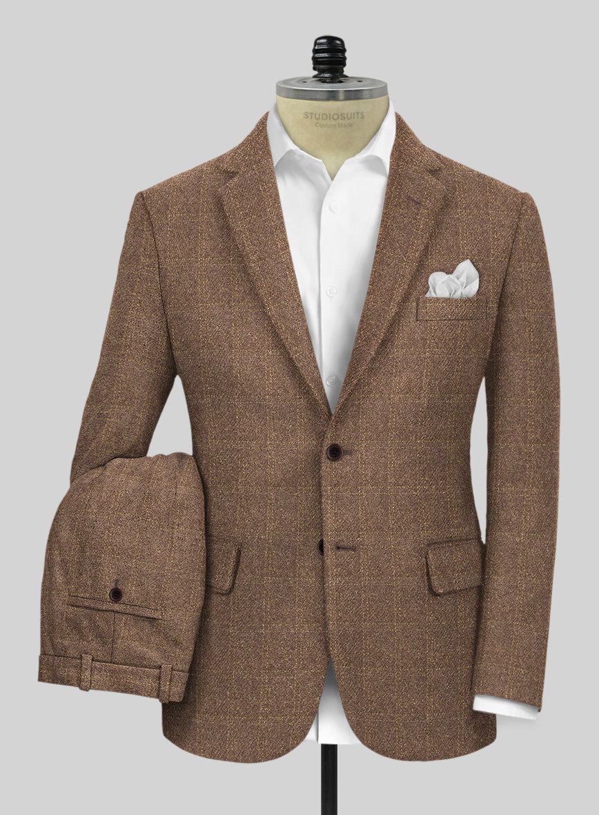 Highlander Dark Beige Windowpane Tweed Suit - StudioSuits