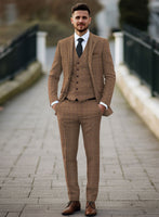 Highlander Dark Beige Windowpane Tweed Suit - StudioSuits