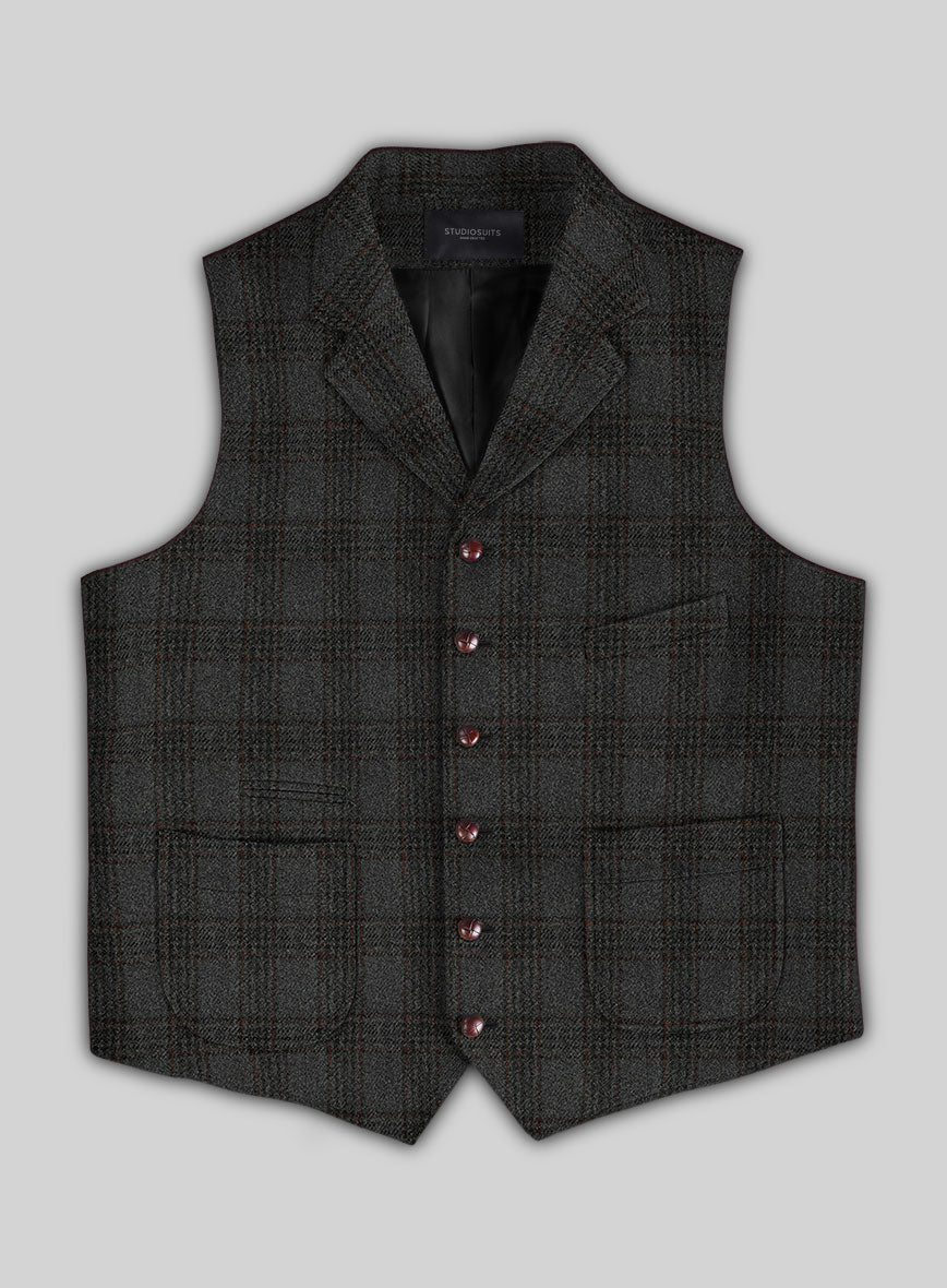 Highlander Gray Classic Check Tweed Hunting Vest - StudioSuits