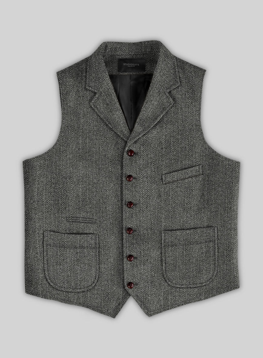 Highlander Gray Herringbone Tweed Hunting Vest - StudioSuits