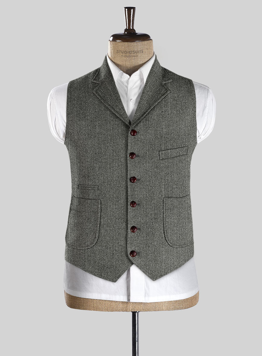 Highlander Gray Herringbone Tweed Hunting Vest - StudioSuits