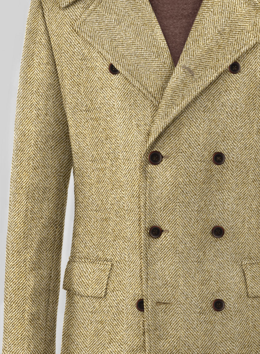 Highlander Heavy Beige Herringbone Tweed GQ Overcoat - StudioSuits