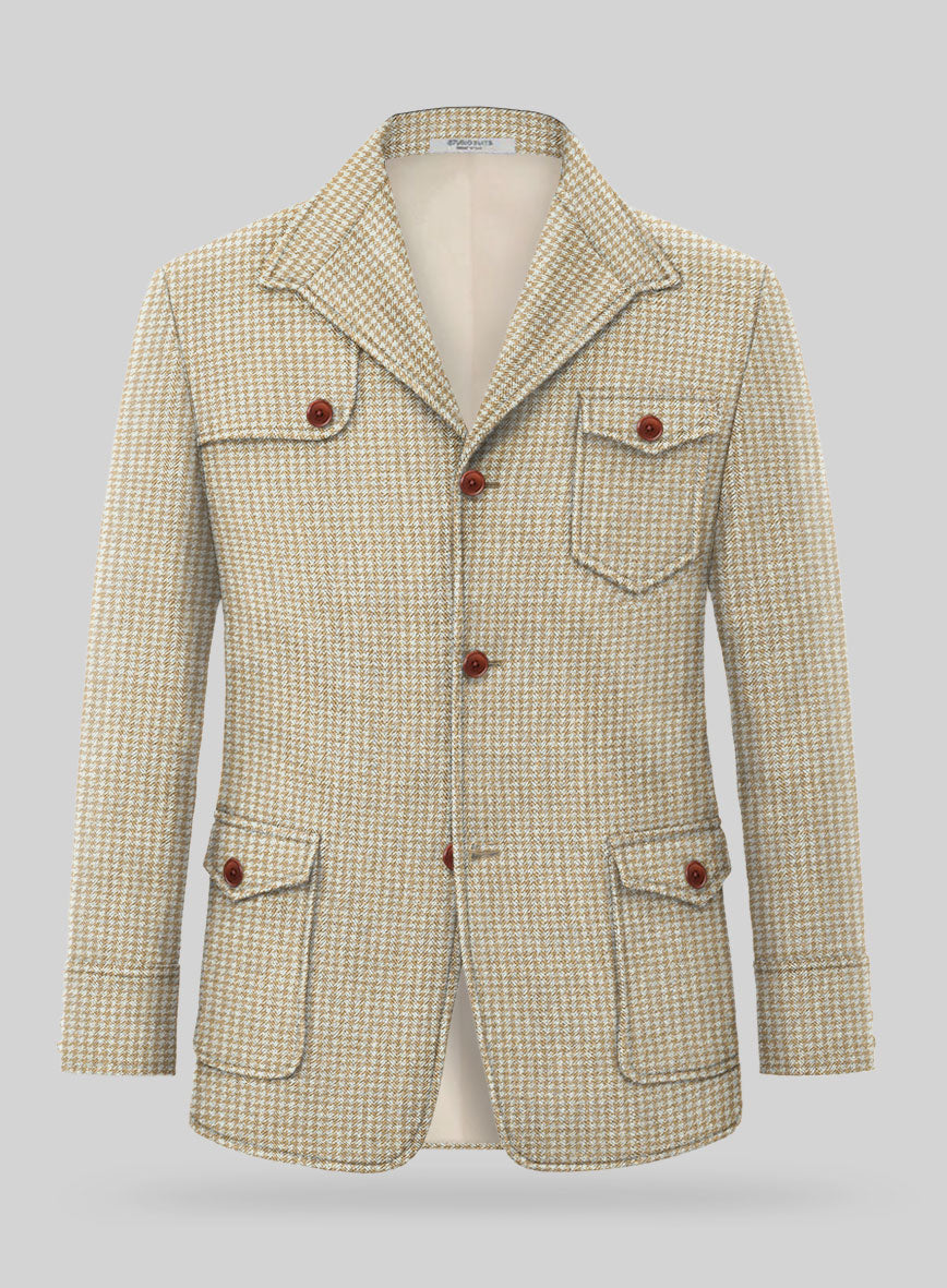 Highlander Heavy Beige Houndstooth Hunter Style Tweed Jacket - StudioSuits