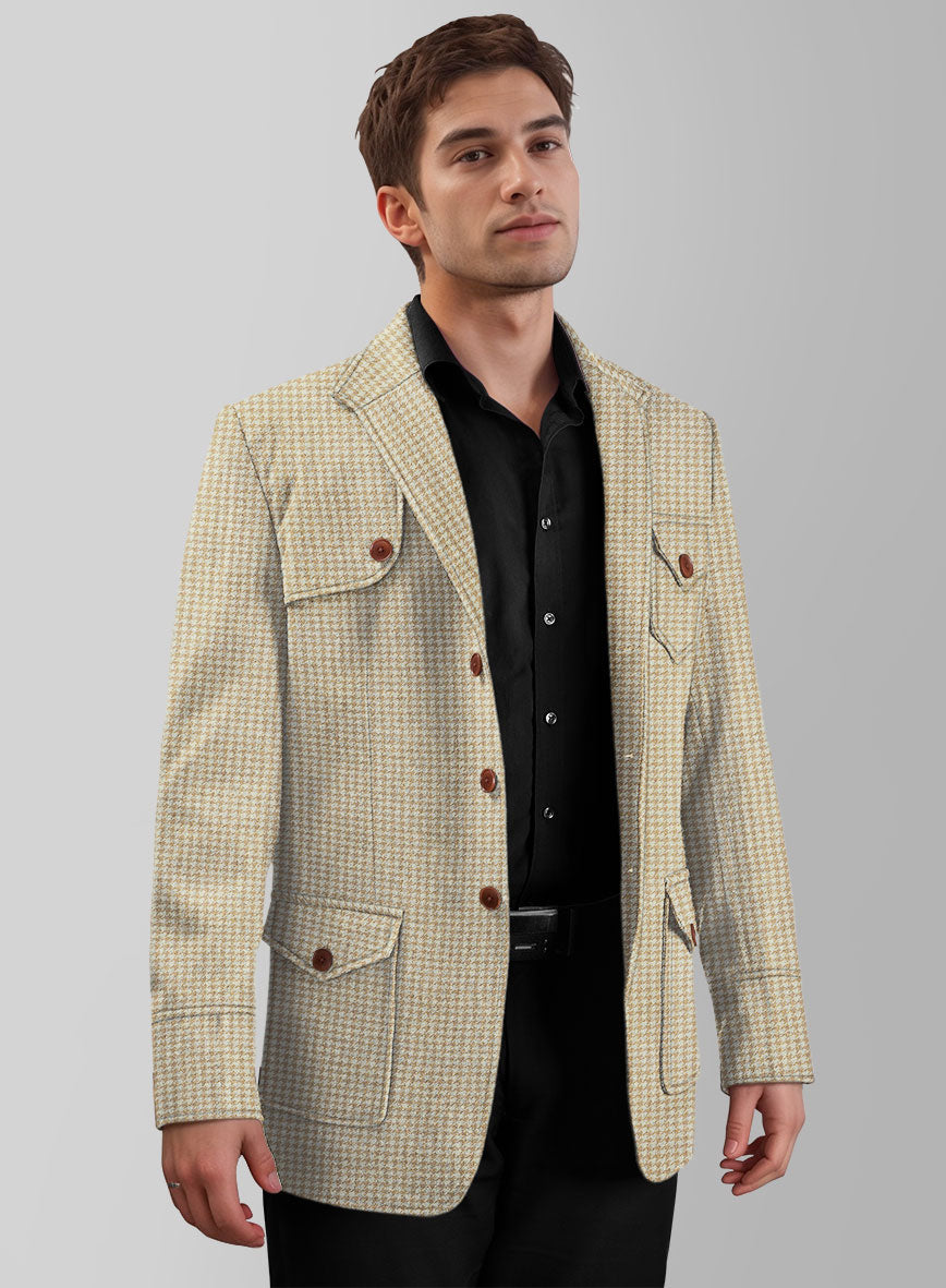 Highlander Heavy Beige Houndstooth Hunter Style Tweed Jacket - StudioSuits