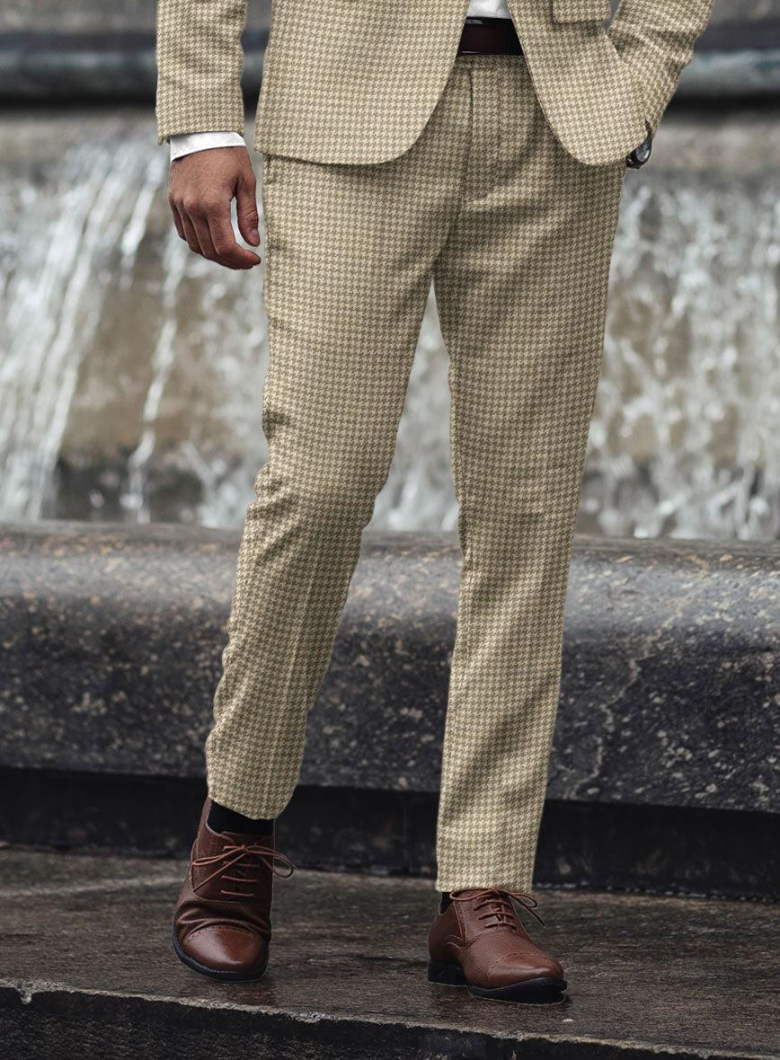 Highlander Heavy Beige Houndstooth Tweed Pants - StudioSuits