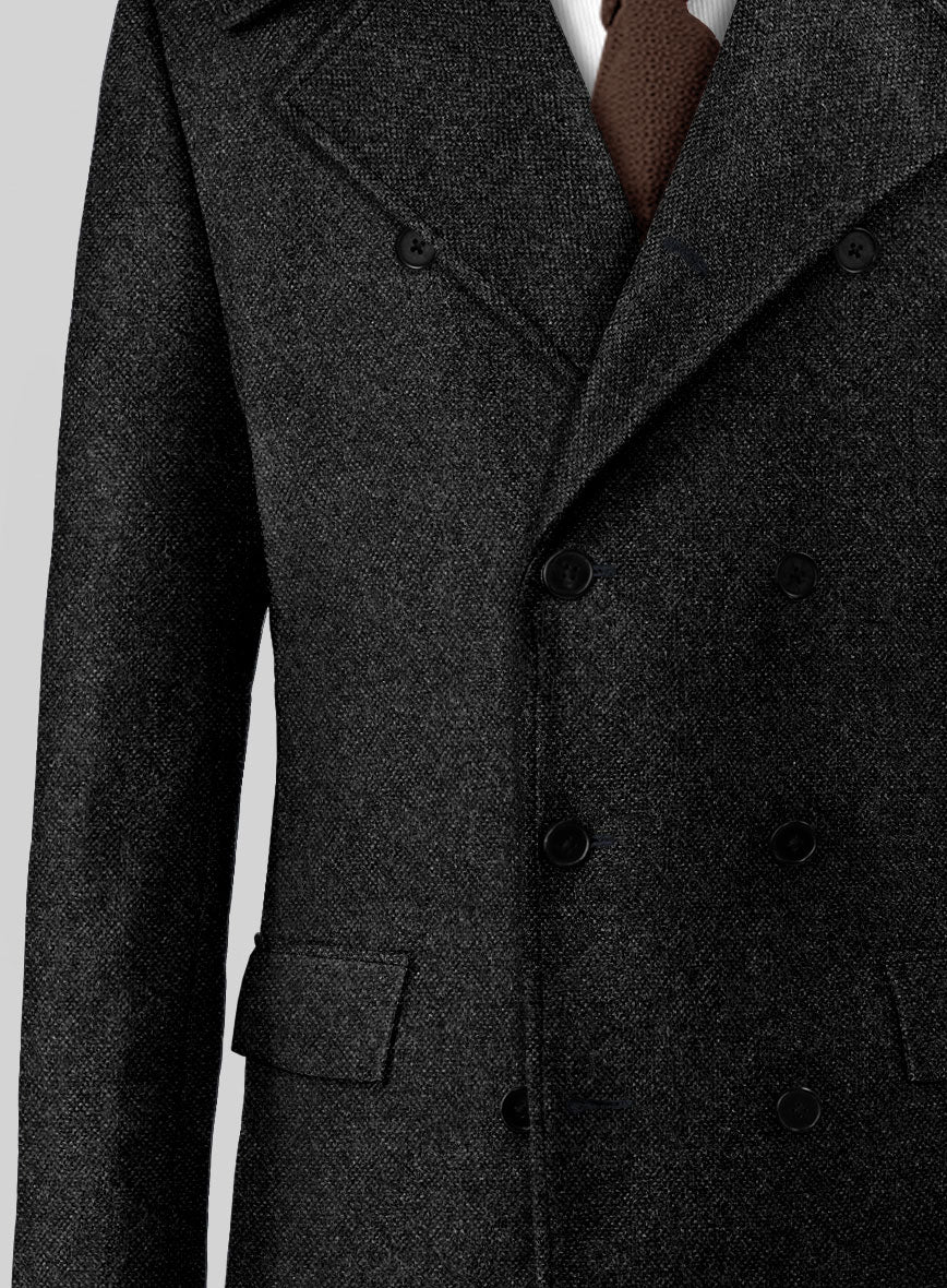 Highlander Heavy Charcoal Bedford Tweed GQ Overcoat - StudioSuits