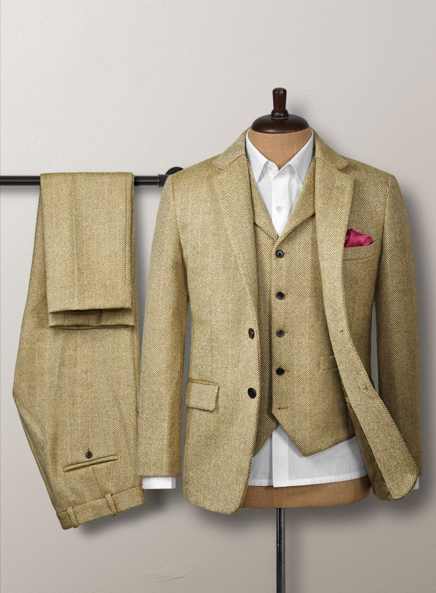 Highlander Heavy Beige Herringbone Tweed 3 Piece Suit - StudioSuits