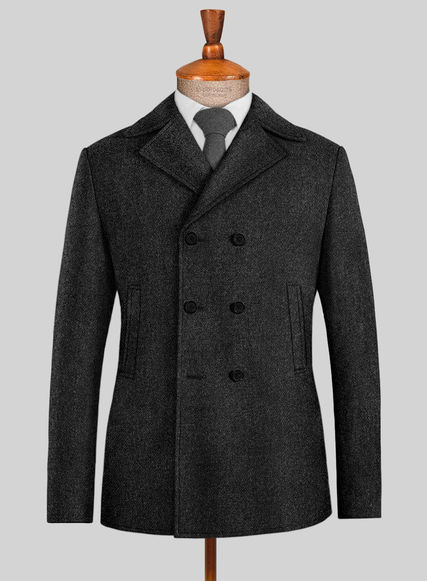 Highlander Heavy Heritage Charcoal Tweed Pea Coat - StudioSuits