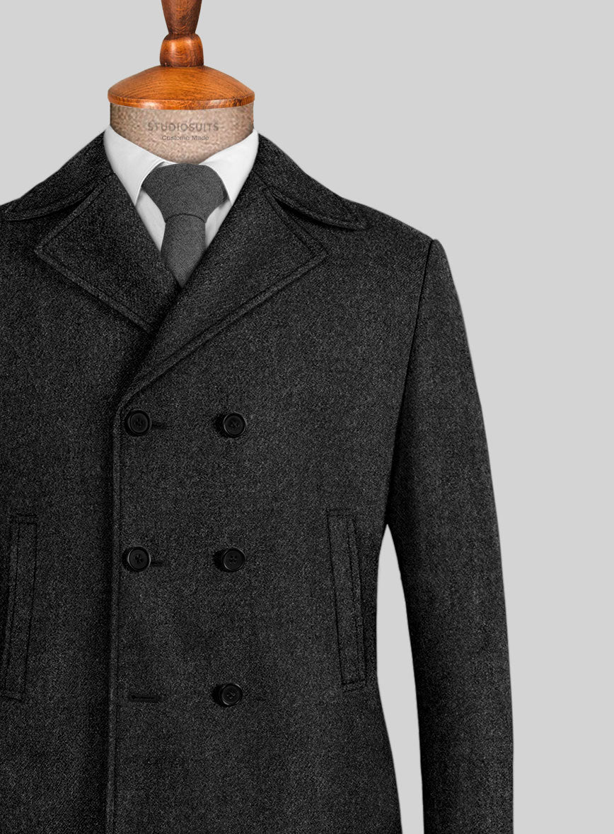 Highlander Heavy Heritage Charcoal Tweed Pea Coat - StudioSuits