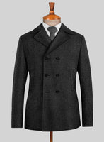 Highlander Heavy Heritage Charcoal Tweed Pea Coat - StudioSuits