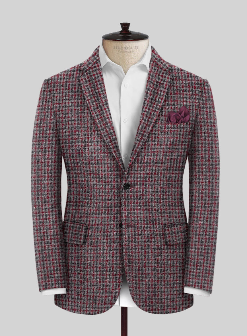 Highlander Heavy Maroon Houndstooth Tweed Jacket - StudioSuits