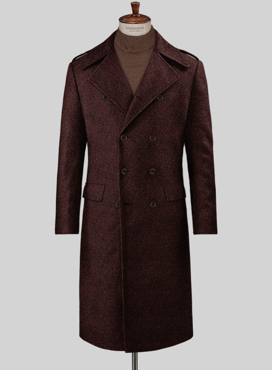 Highlander Heavy Wine Bedford Tweed GQ Overcoat - StudioSuits