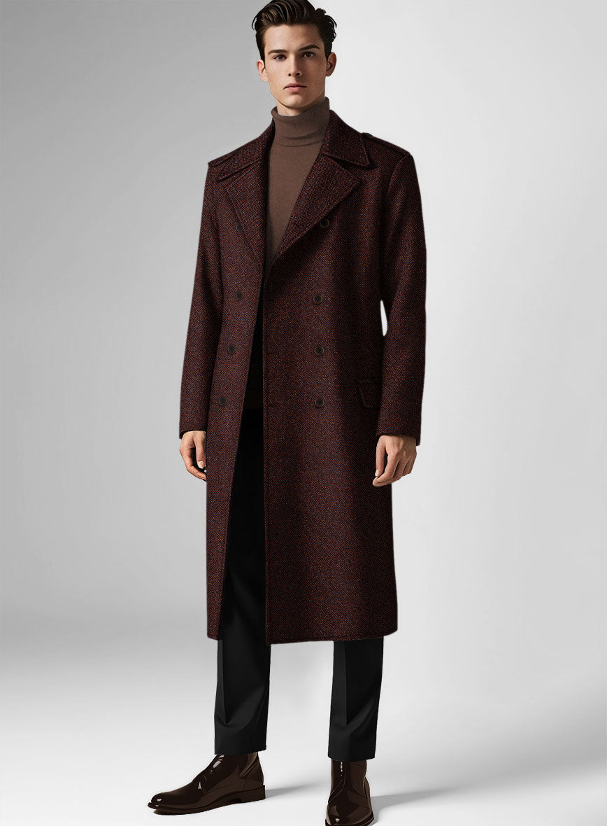 Highlander Heavy Wine Bedford Tweed GQ Overcoat - StudioSuits