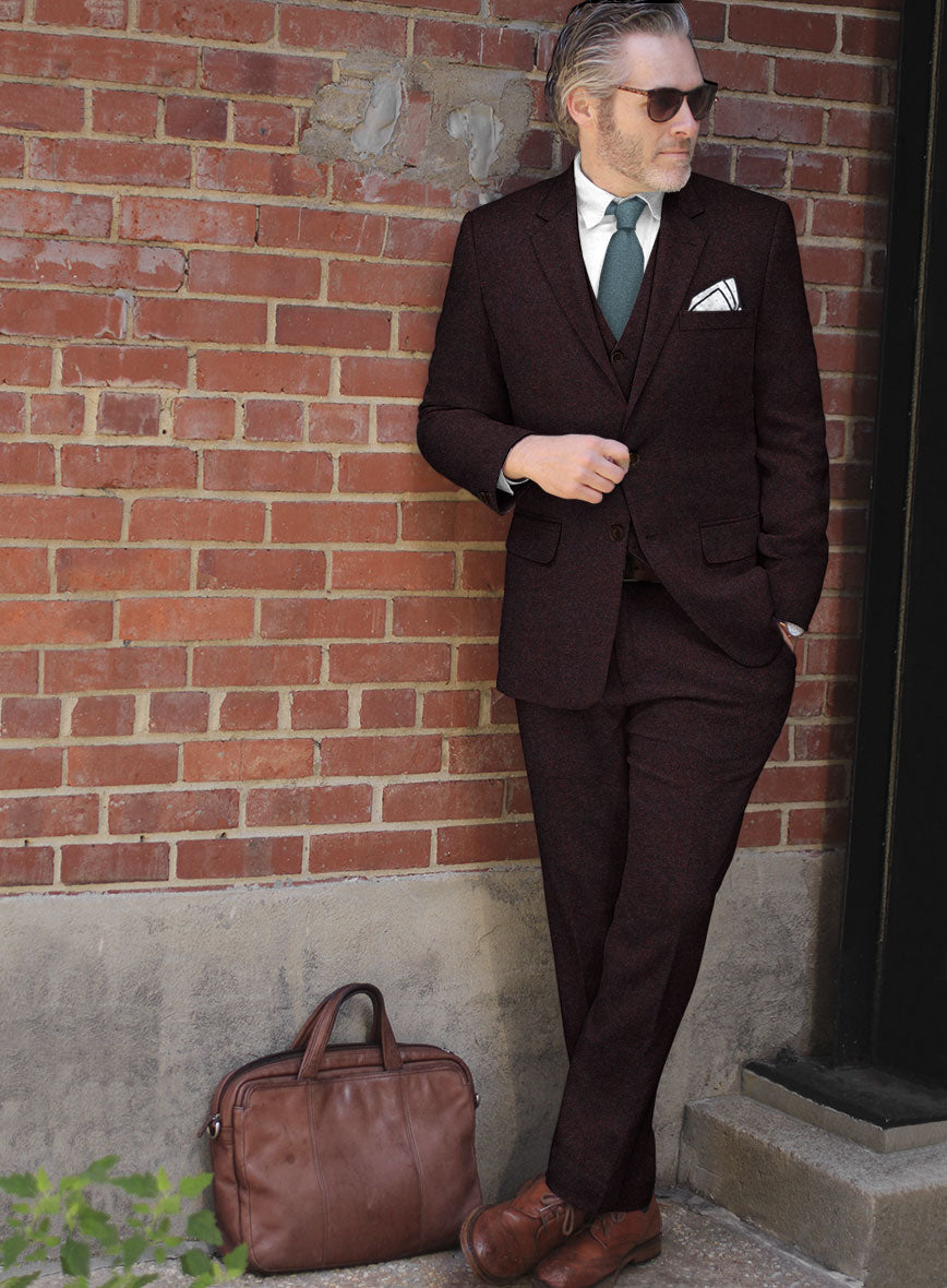 Highlander Heavy Wine Herringbone Tweed Suit