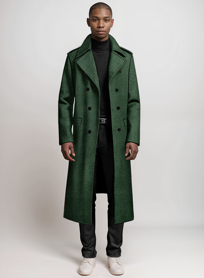 Highlander Heavy Green Herringbone Tweed GQ Overcoat - StudioSuits