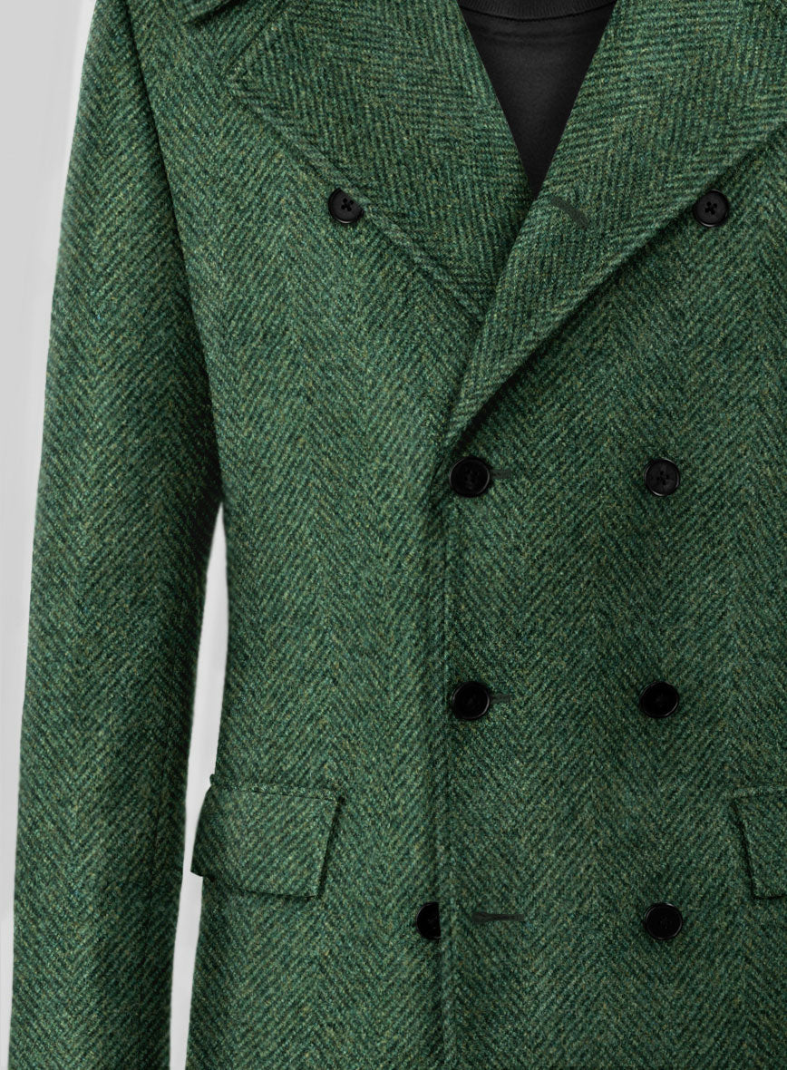 Highlander Heavy Green Herringbone Tweed GQ Overcoat - StudioSuits