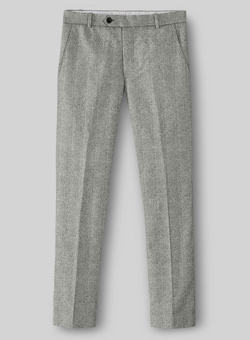 Highlander Light Gray Herringbone Tweed Pants - StudioSuits