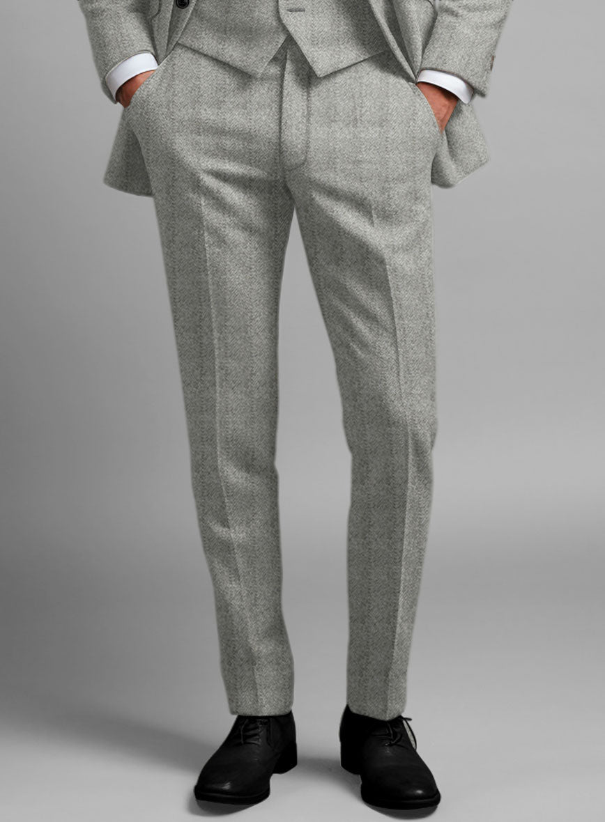 Highlander Light Gray Herringbone Tweed Pants - StudioSuits