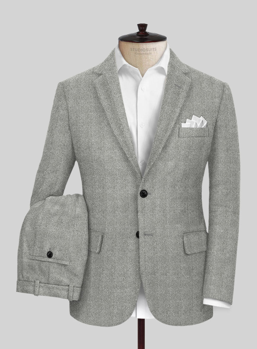 Highlander Light Gray Herringbone Tweed Suit - StudioSuits