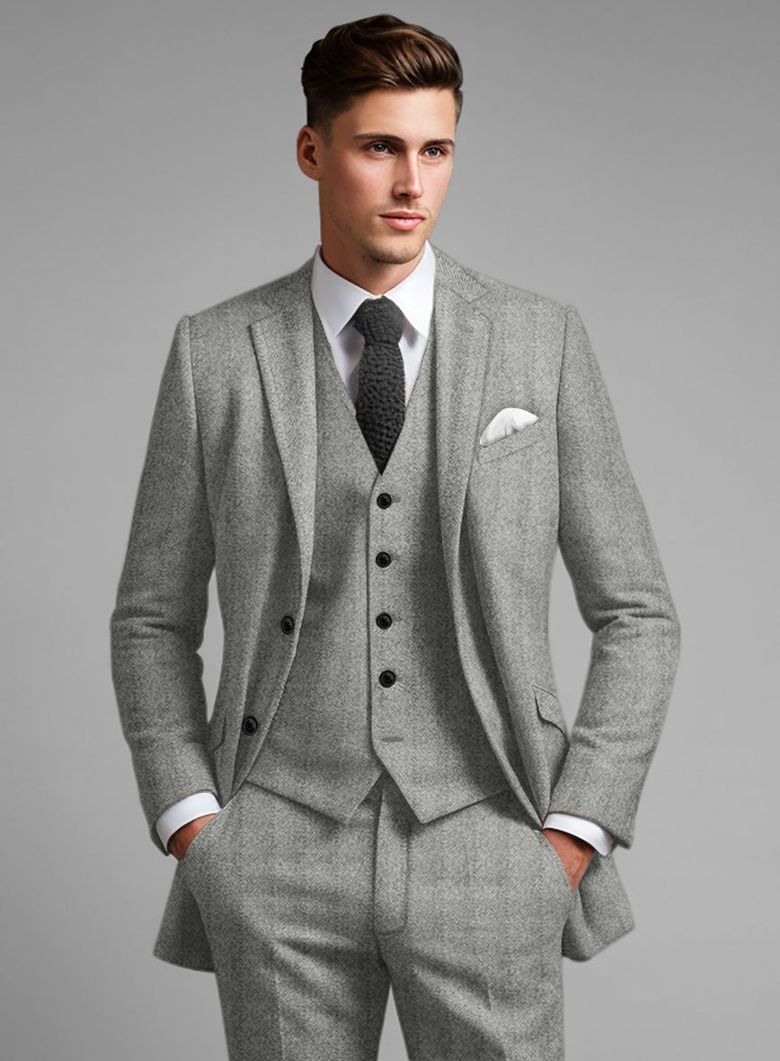 Highlander Light Gray Herringbone Tweed Suit - StudioSuits