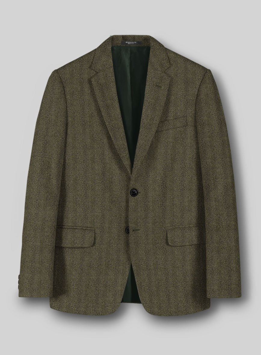 Highlander Olive Herringbone Tweed Jacket - StudioSuits