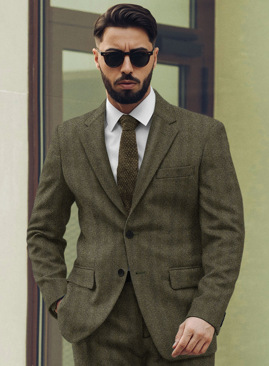 Highlander Olive Herringbone Tweed Jacket - StudioSuits