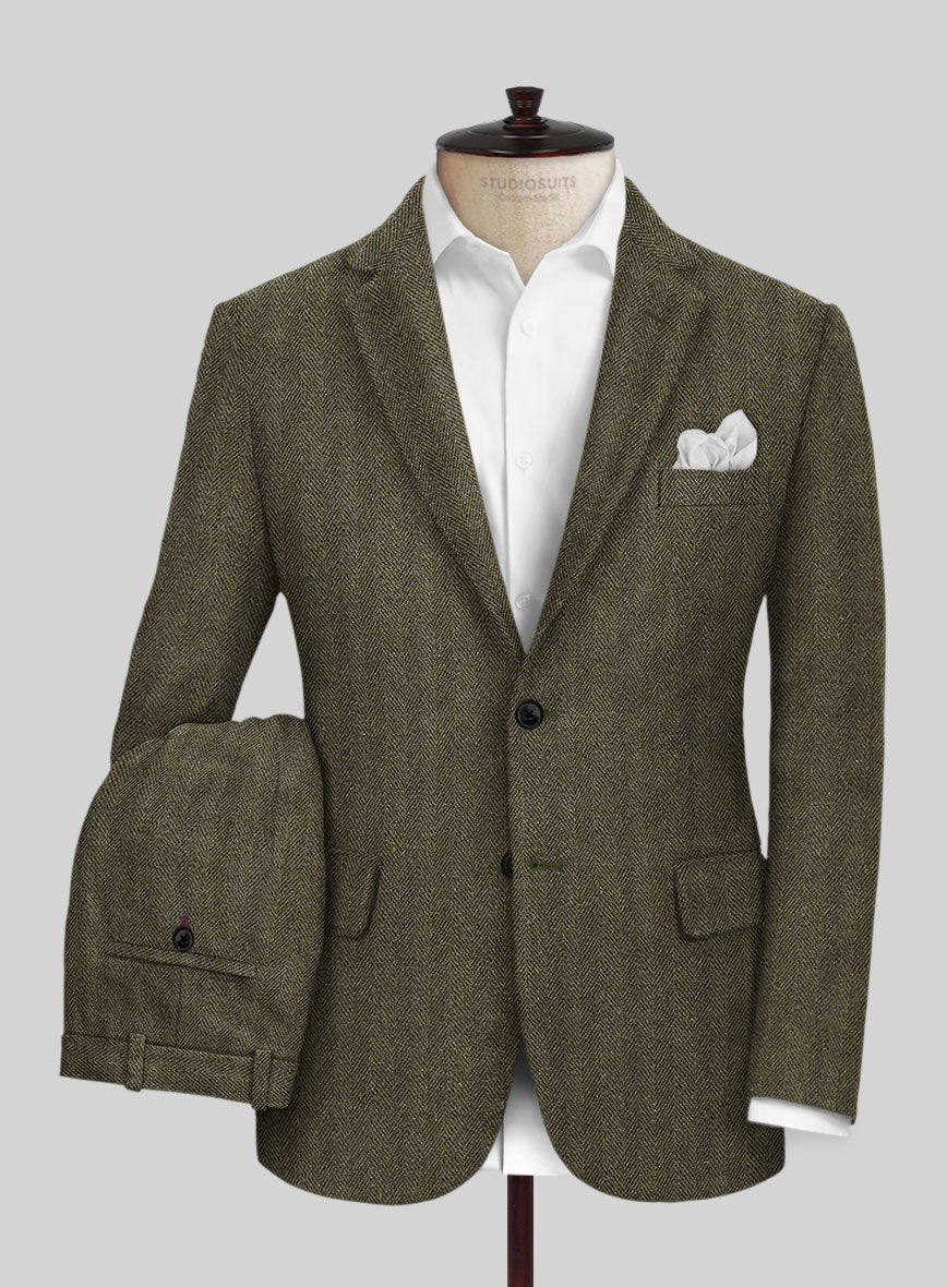 Highlander Olive Herringbone Tweed Suit - StudioSuits