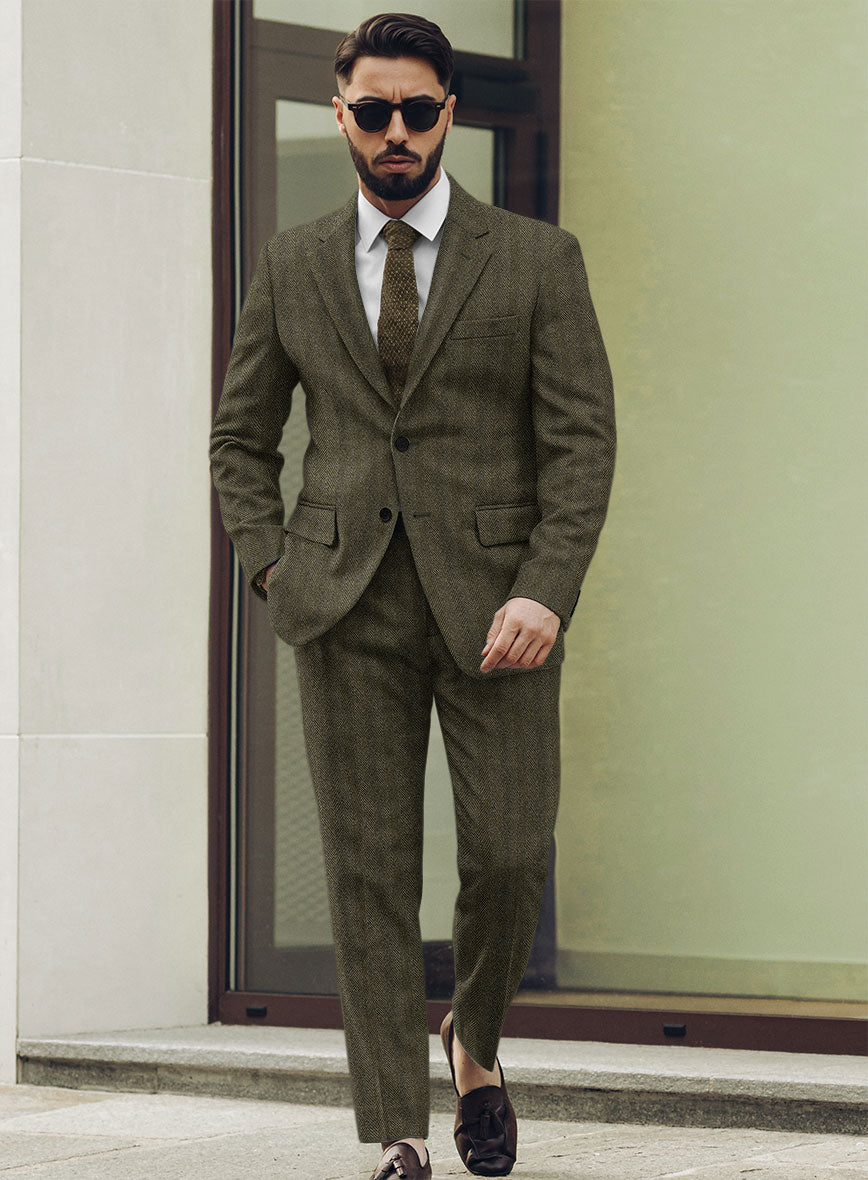 Highlander Olive Herringbone Tweed Suit - StudioSuits