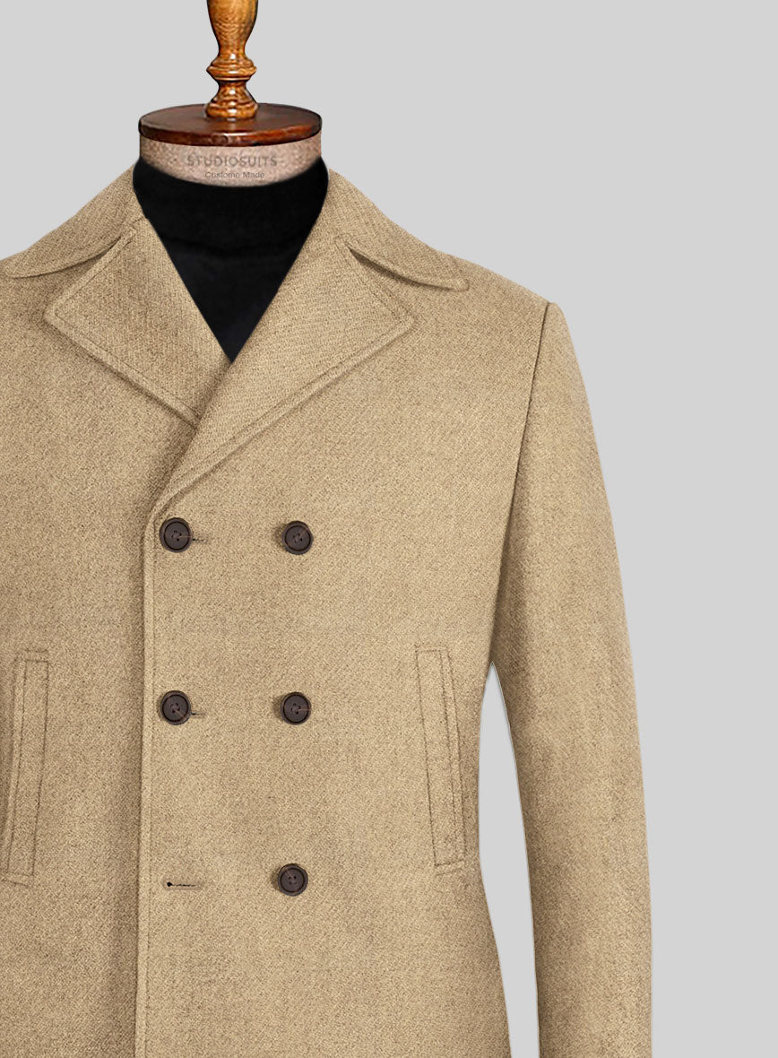 Highlander Sahara Beige Tweed Pea Coat - StudioSuits