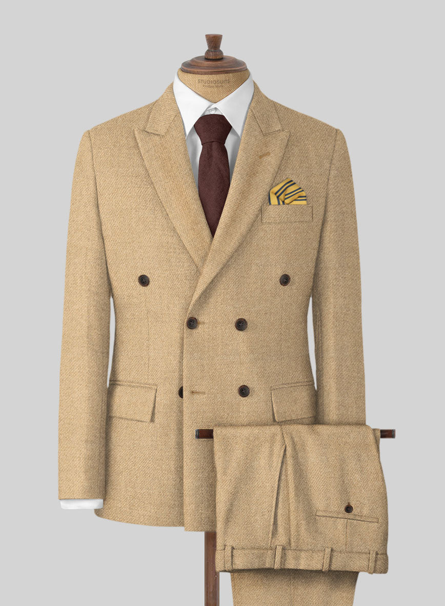 Highlander Sahara Beige Tweed Double Breasted Suit - StudioSuits