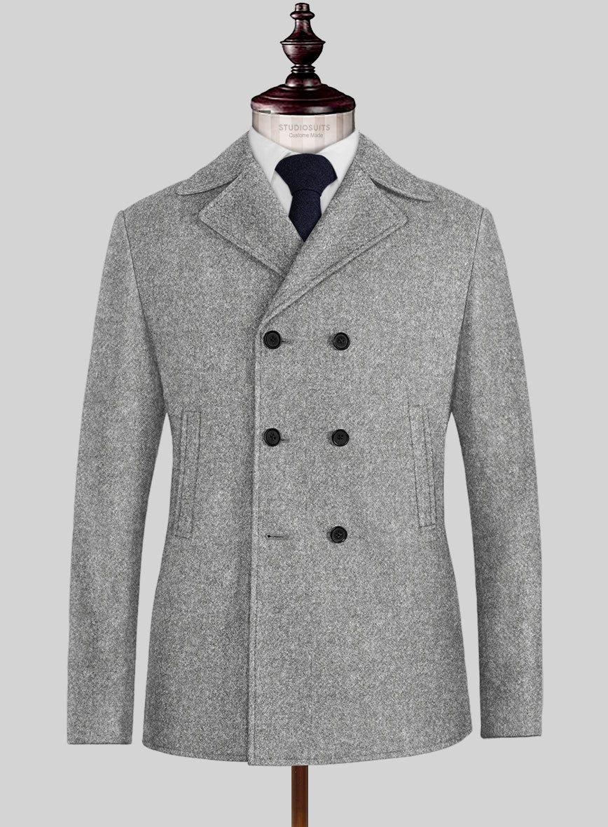 Highlander Steel Gray Tweed Pea Coat - StudioSuits