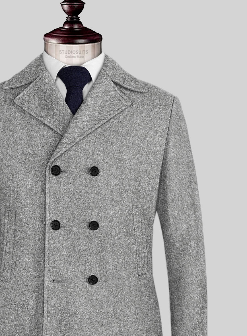 Highlander Steel Gray Tweed Pea Coat - StudioSuits