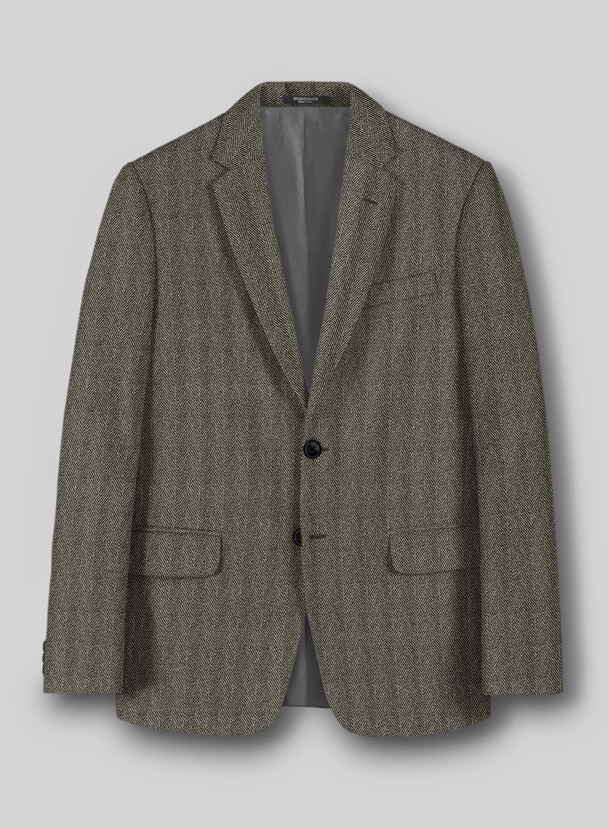 Highlander Stone Beige Herringbone Tweed Jacket - StudioSuits