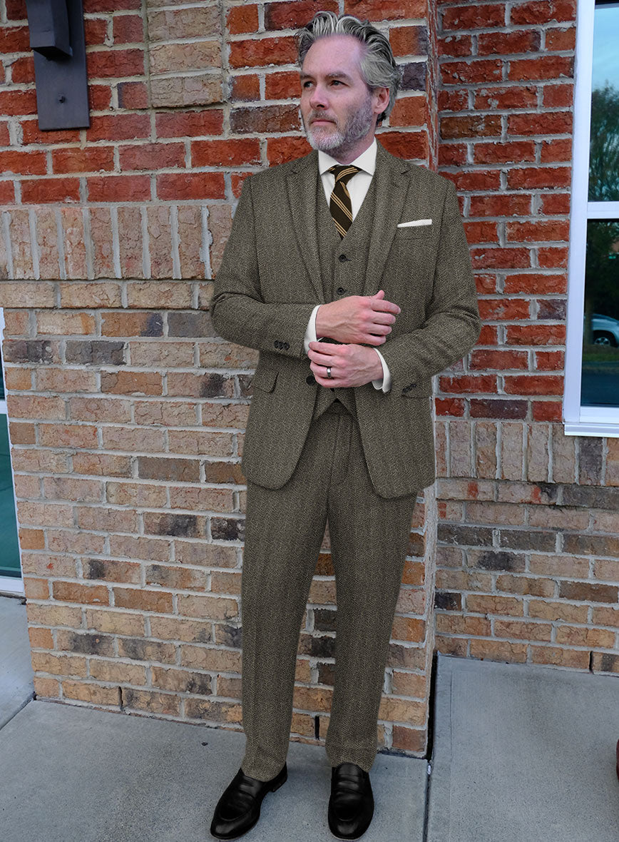 Highlander Stone Beige Herringbone Tweed Suit - StudioSuits