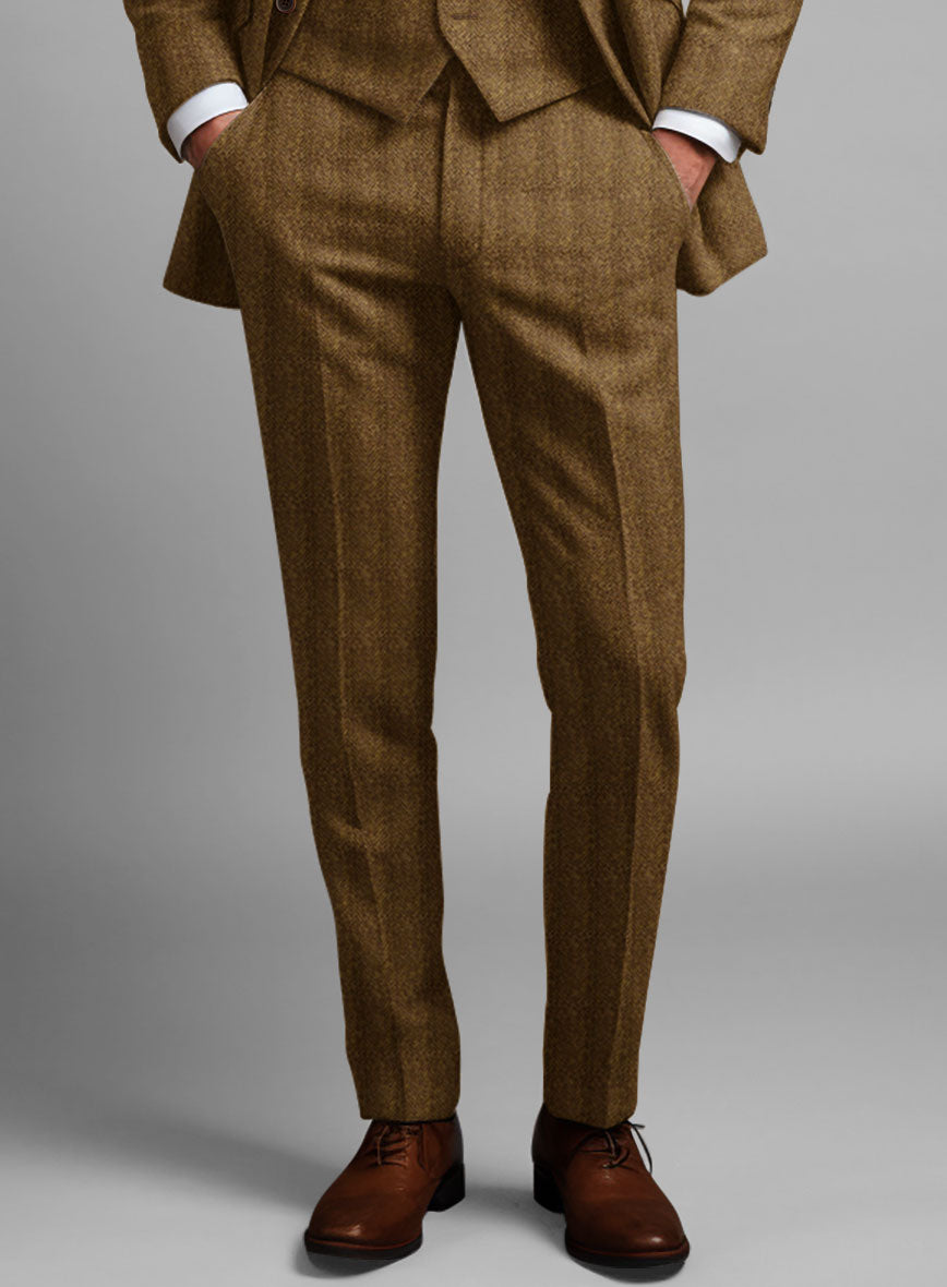 Highlander Tan Herringbone Tweed Pants - StudioSuits