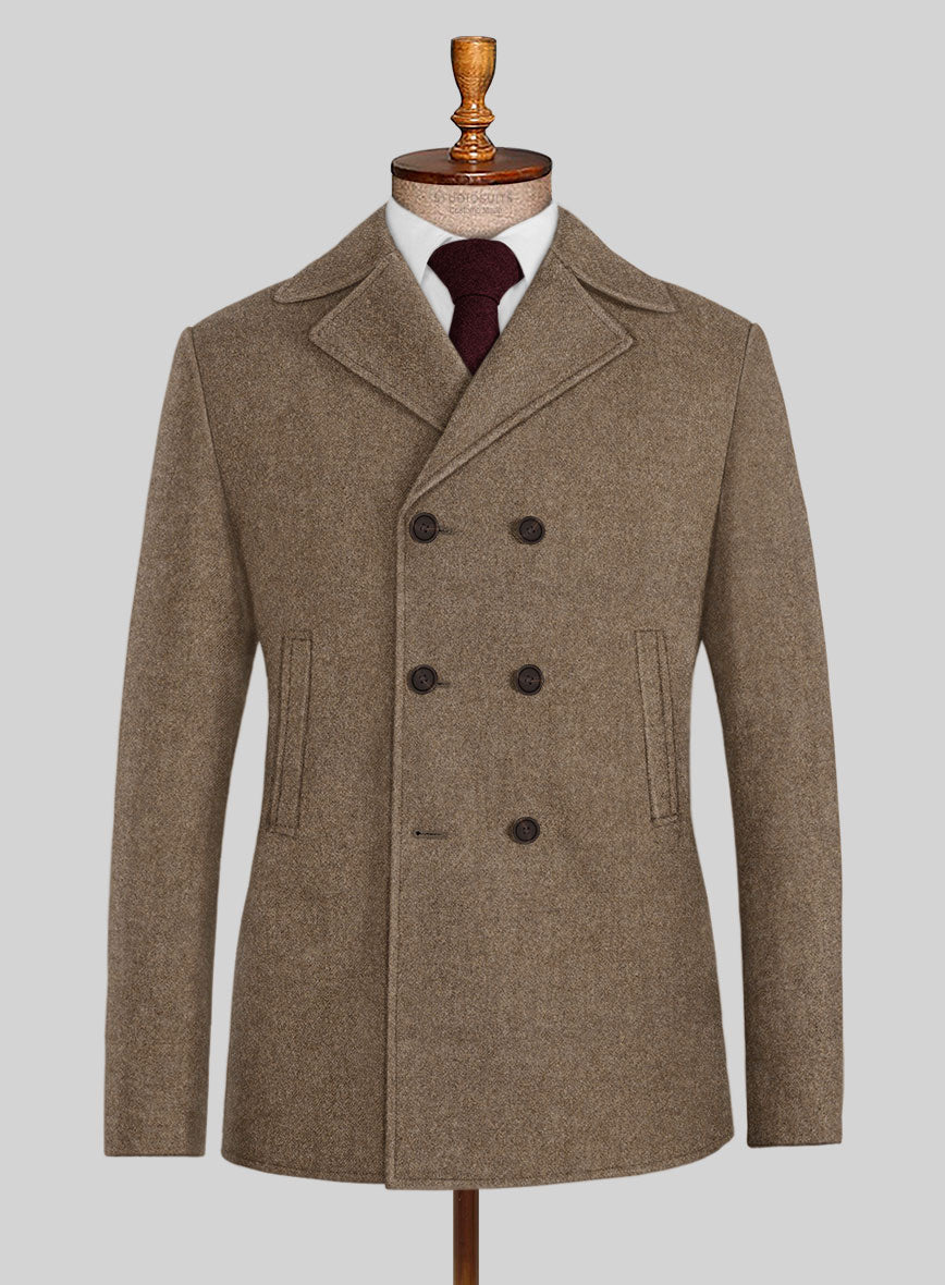 Highlander Light Tobacco Tweed Pea Coat - StudioSuits