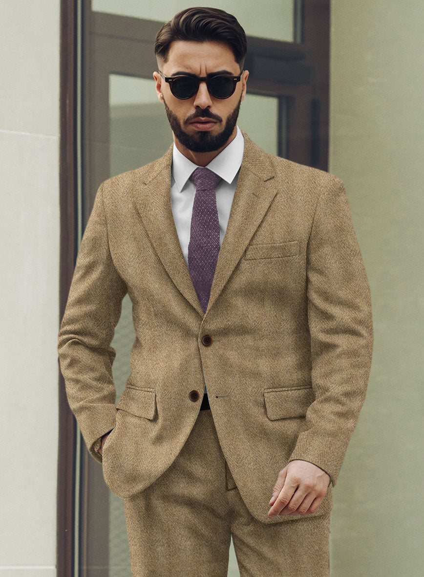 Highlander Beige Herringbone Tweed Jacket - StudioSuits