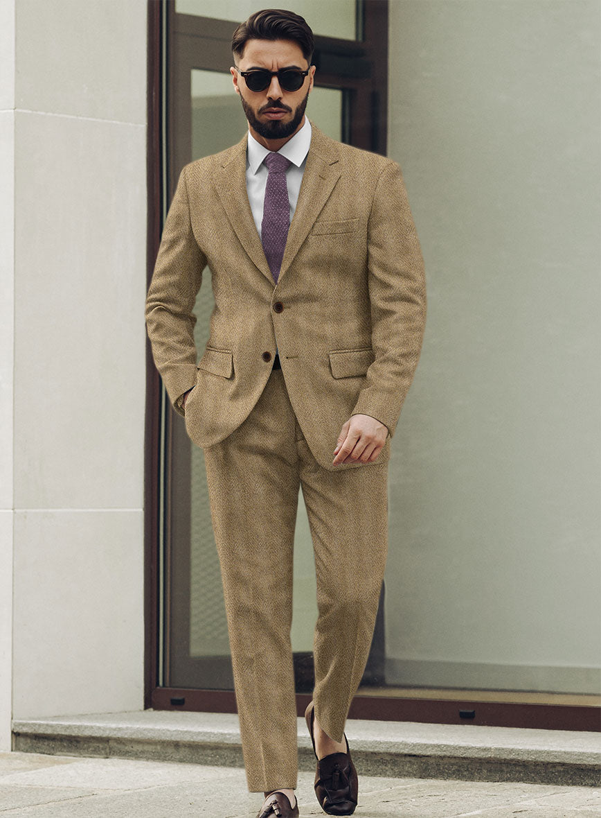 Highlander Beige Herringbone Tweed Suit - StudioSuits