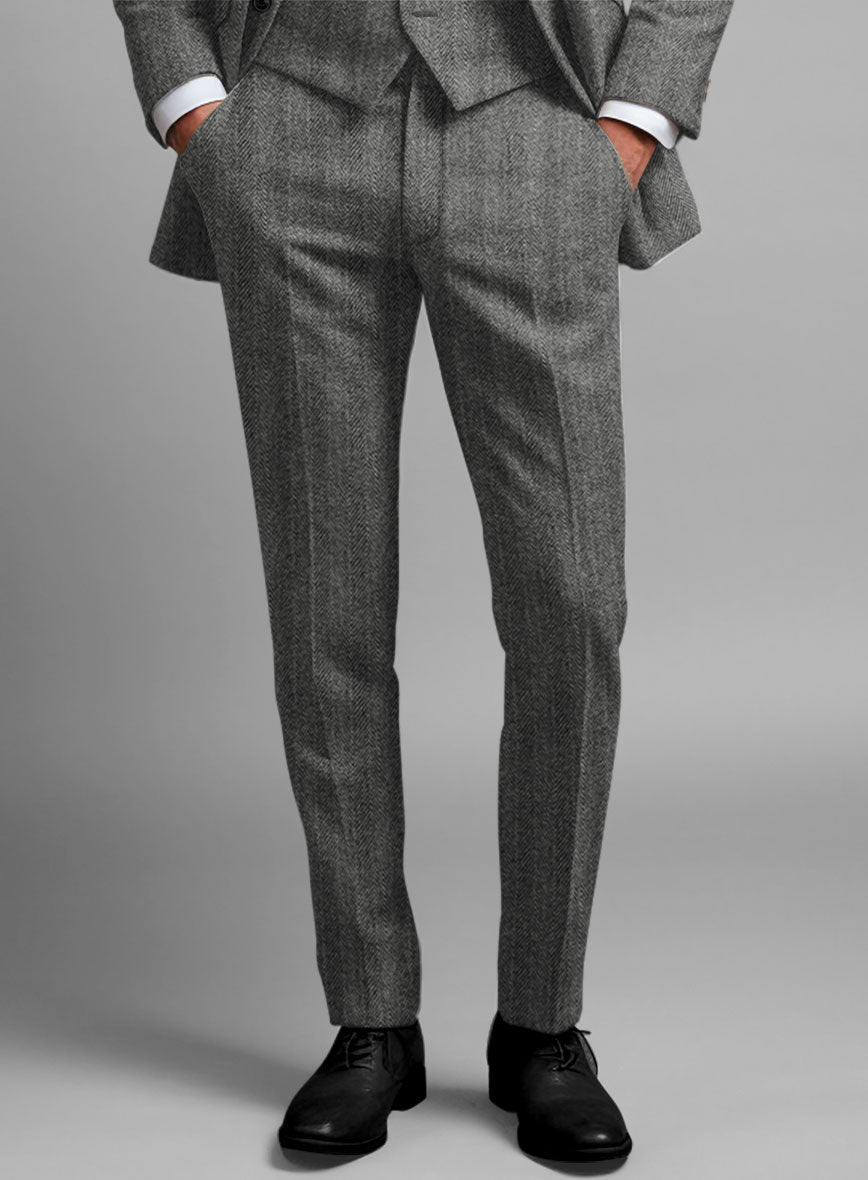 Highlander Gray Herringbone Tweed Pants - StudioSuits