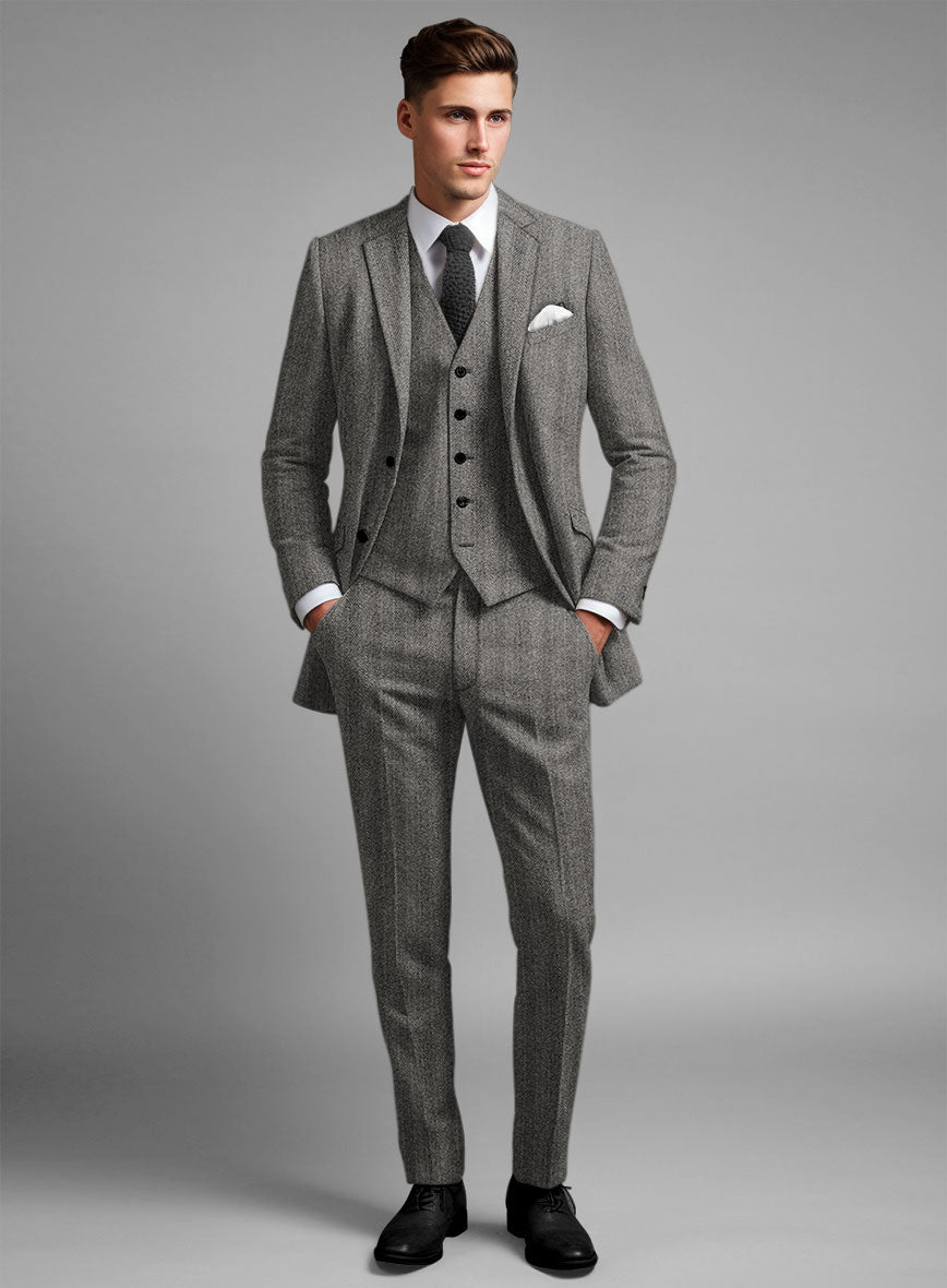 Highlander Gray Herringbone Tweed Suit - StudioSuits