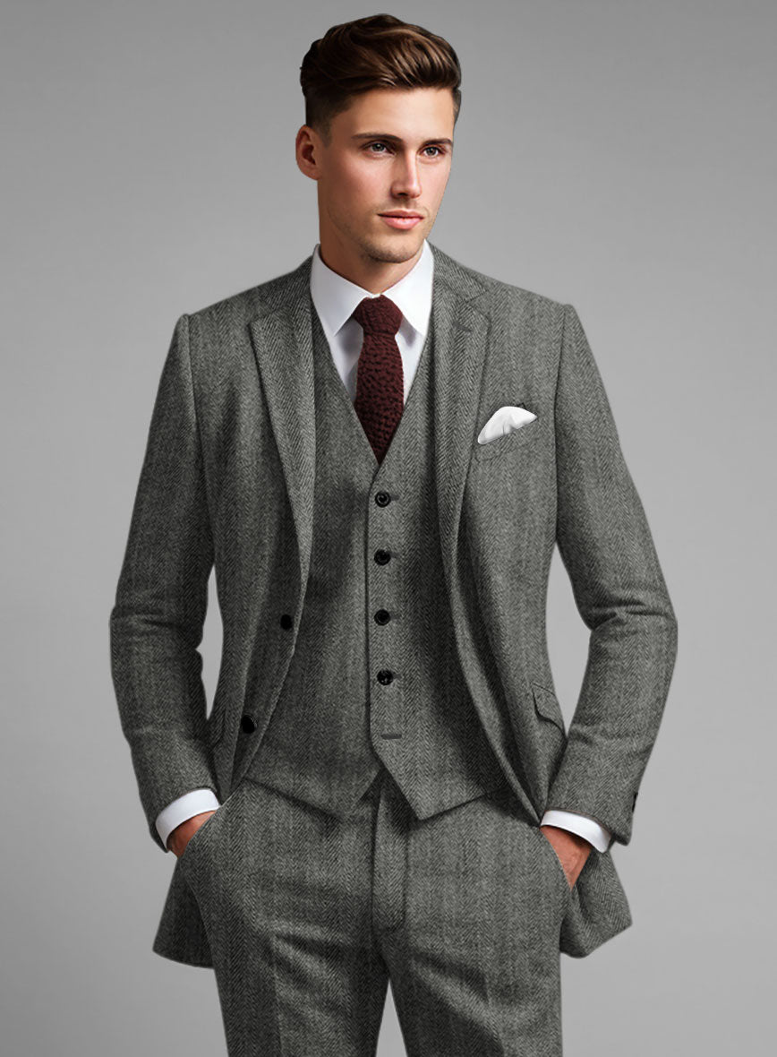 Highlander Gray Herringbone Tweed Suit - StudioSuits