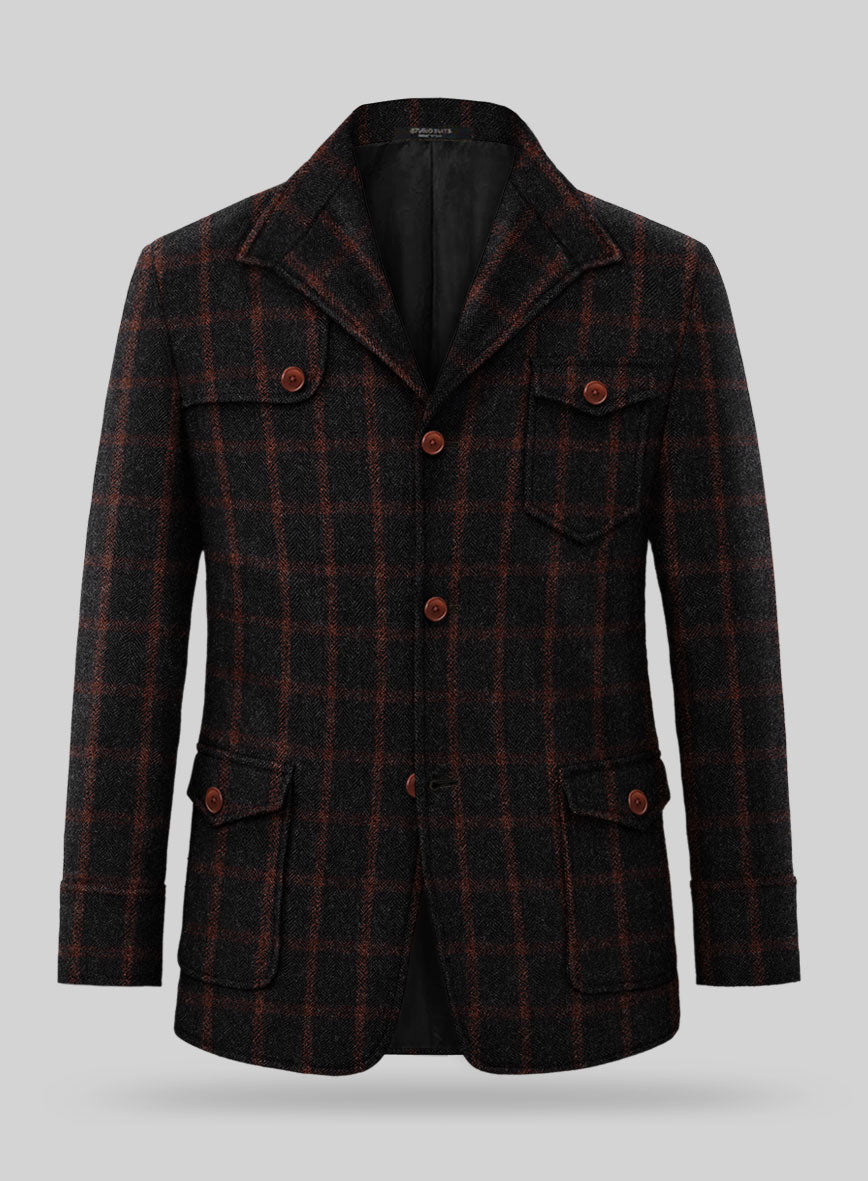 Highlander Heavy Black Check Hunter Style Tweed Jacket - StudioSuits