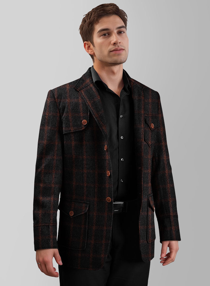 Highlander Heavy Black Check Hunter Style Tweed Jacket - StudioSuits