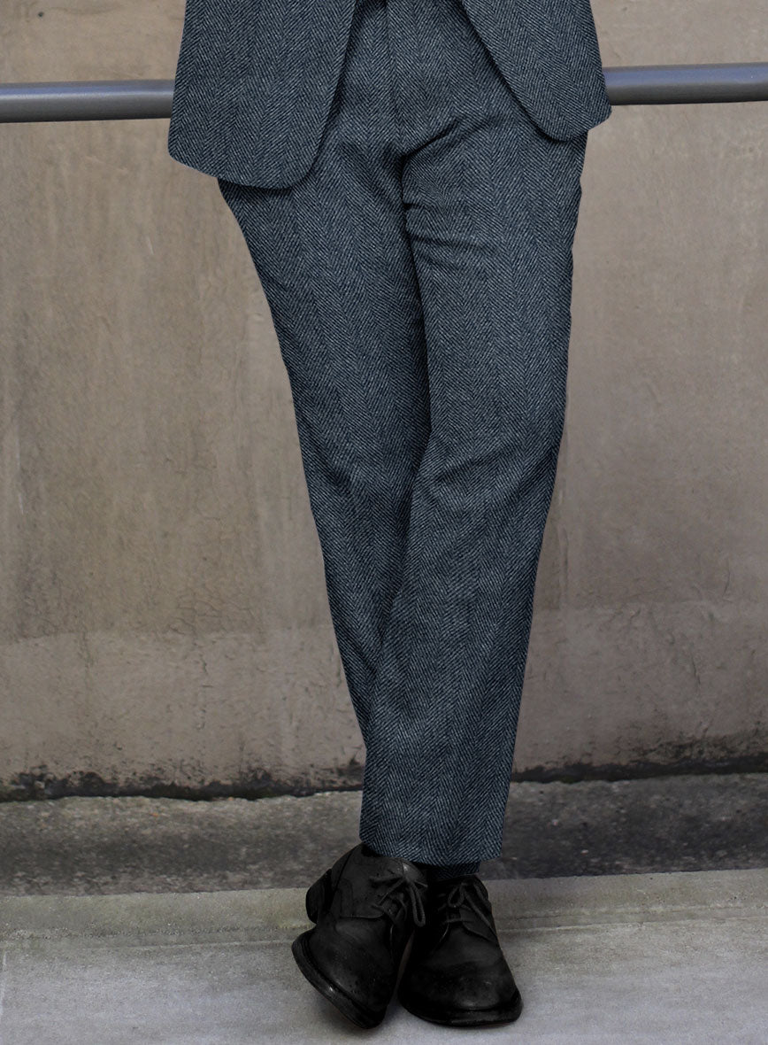 Highlander Heavy Blue Herringbone Tweed Pants - StudioSuits