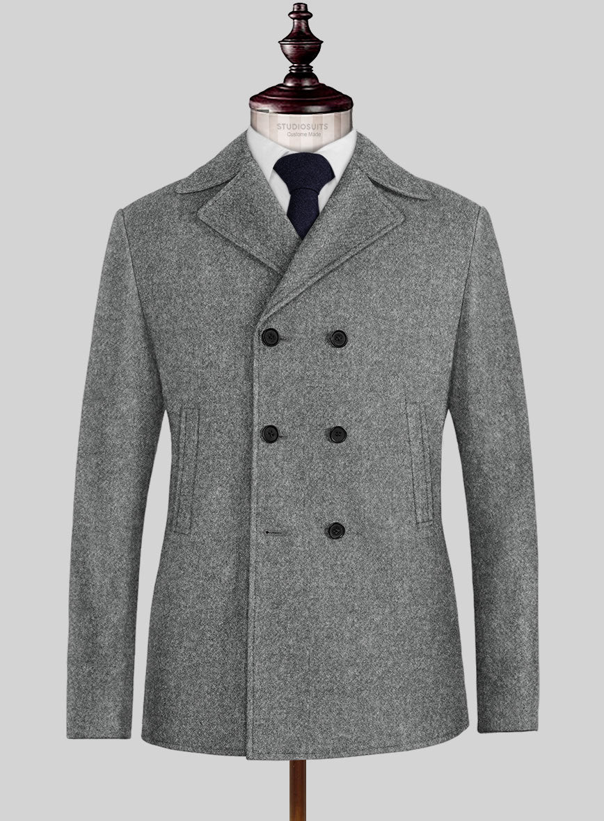 Highlander Light Gray Tweed Pea Coat - StudioSuits