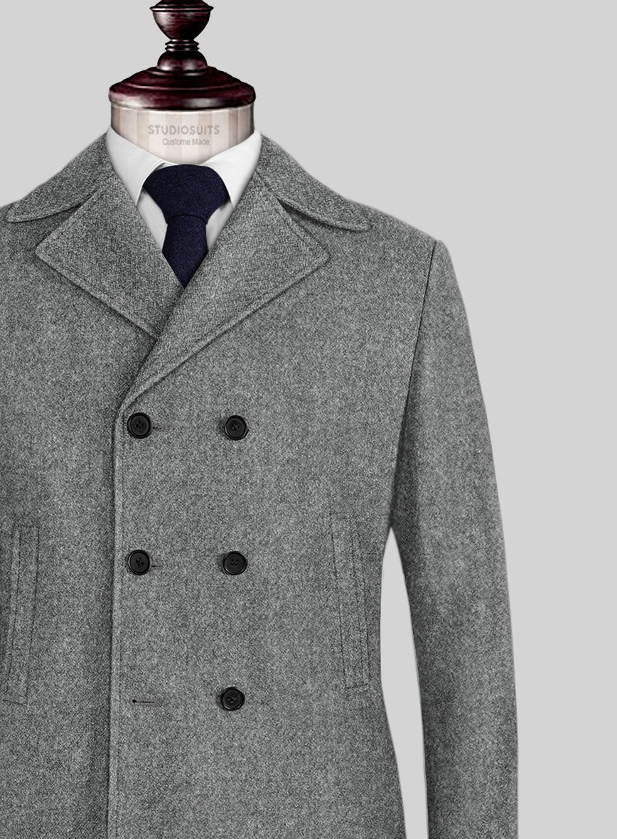 Highlander Light Gray Tweed Pea Coat - StudioSuits