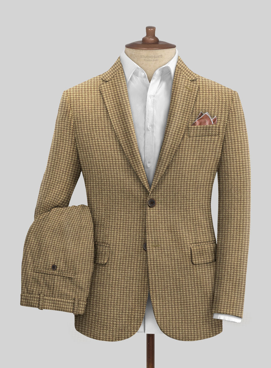 Houndstooth Tan Brown Tweed Suit - StudioSuits