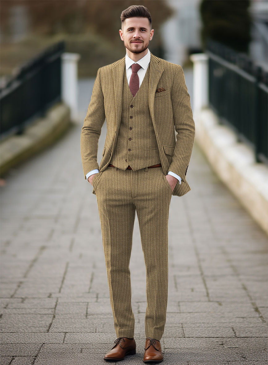 Houndstooth Tan Brown Tweed Suit - StudioSuits